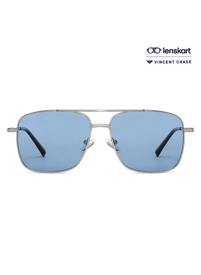 VINCENT CHASE Vintage Full Rim Square Shape Polarized & UV Protected Sunglasses VC S13118 - Lens Size: 49mm - Silver