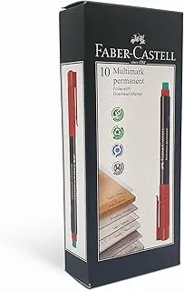 قلم ماركر علوي دائم Faber-Castell Multimark ، أحمر 10 قطع ، قلم ماركر عالمي مقاوم للماء