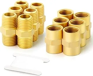 GASHER 12PCS Metals Brass Pipe Fitting, Hex Brass Tone, 1/4