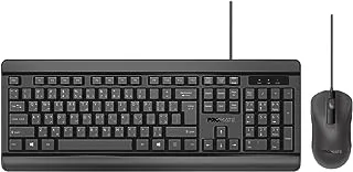 Promate Wired Keyboard and Mouse Combo, Ergonomic Slim Full-Size Quiet Keyboard, 2400 DPI Ambidextrous Mouse, Spill-Resistance, Media Keys, Plug and Play for iMac, MacBook Pro, Dell, COMBO-CM6.E/A