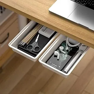 SVNNELP Hidden Under Table Desk Drawer Storage Organizer 2 Pack,Self-Adhesive Under Office Desktop Pencil Tray Drawer,Under Table Storage Tray Drawer for Kitchen