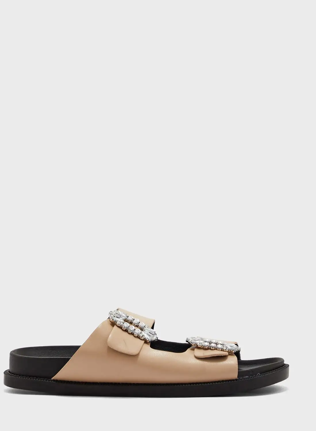 Truffle Jewelled Buckle Flat Sandal