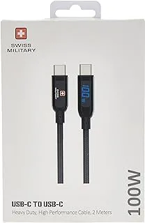 Swiss Military Type C to Type C 2M 100W Premium Braided Cable, Super Fast Charging Type C Phone, Laptop,MacBook Pro, Air Thunderbolt, Samsung Galaxy Pixel LG Android PS5 Black, SM-CB-CC100W-BLK