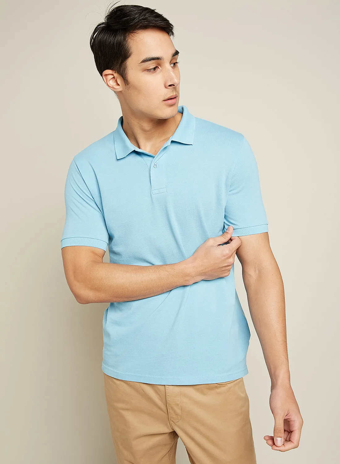 Noon East Polo Neck T-Shirt, 100% Cotton, Comfort Fit Muted Blue