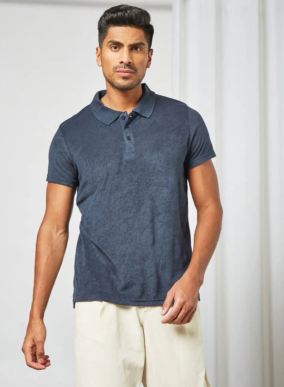 BRAVE SOUL Button Down T-Shirt Navy