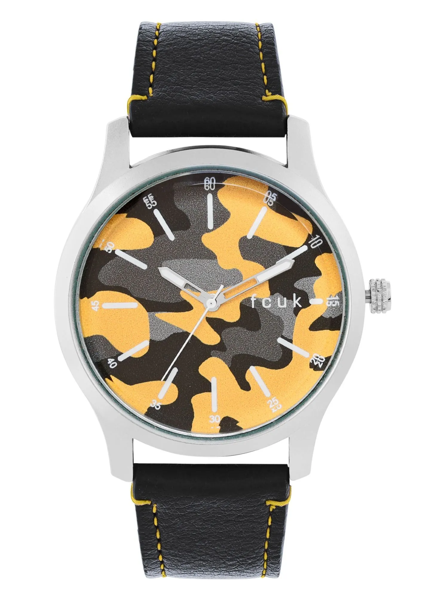 French Connection French Connection Men's Analog Watch With Black Leather Strap 44 mm FK00011B