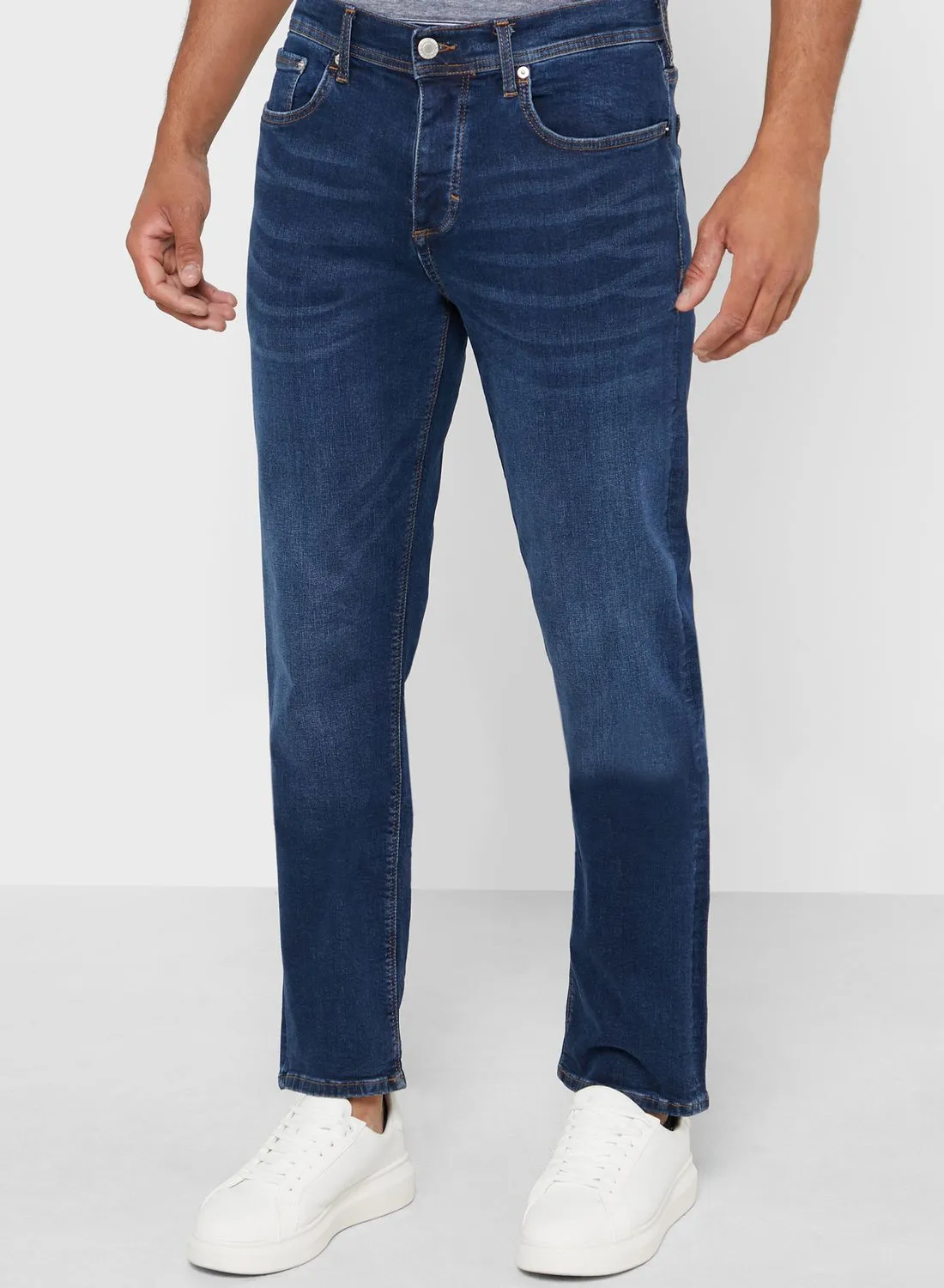 RIVER ISLAND Dark Wash Straight Stretch  Jeans