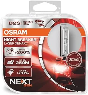 OSRAM XENARC NIGHT BREAKER LASER D2S ، الجيل التالي ، سطوع أكثر بنسبة 200٪ ، لمبة زينون HID ، 66240XNN-HCB ، صندوق مزدوج (مصباحان)