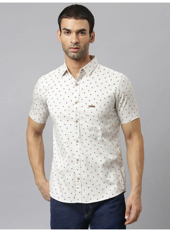 Thomas Scott All-Over Printed Short Sleeve Shirt Ivory