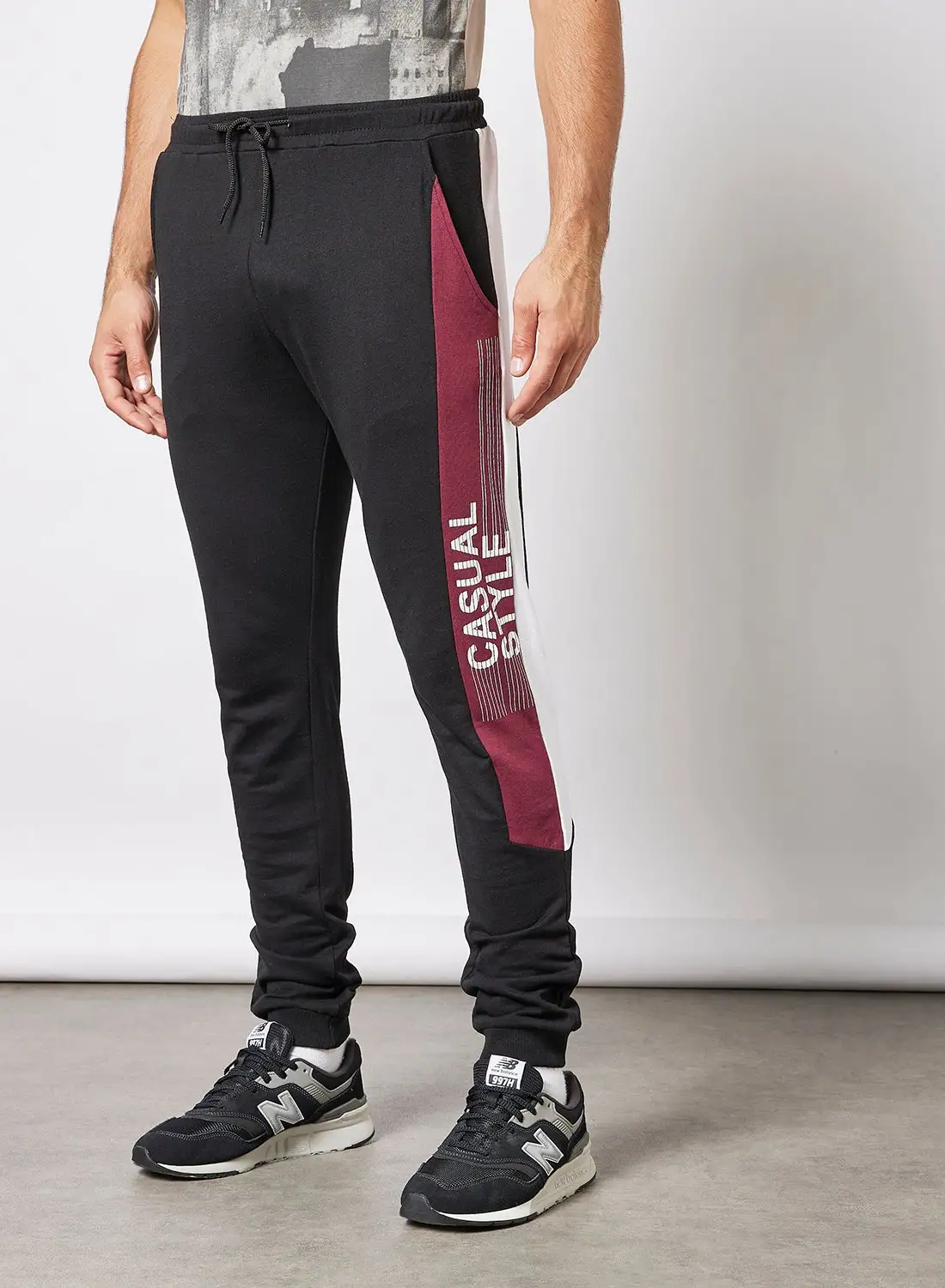 QUWA Mid-Rise Casual Joggers Black