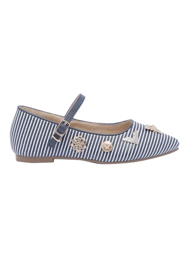 ZAHA Girls Striped Charms Embellished Mary Janes Blue/White