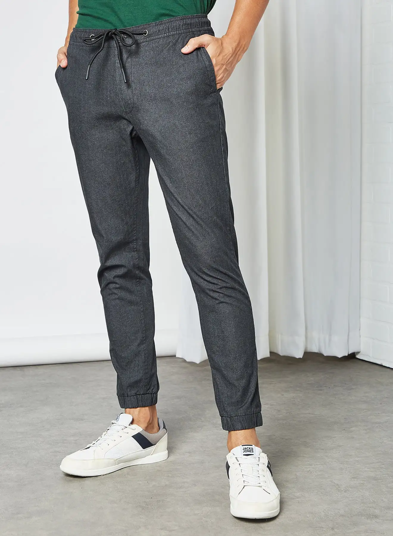 R&B Solid Textured Slim Fit Jog Pants Navy Blue