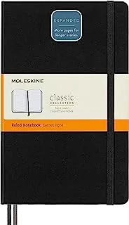 Moleskine 13 x 21 cm Classic Expanded Ruled Paper Notebook Hard Cover and Elastic Closure Journal - Black