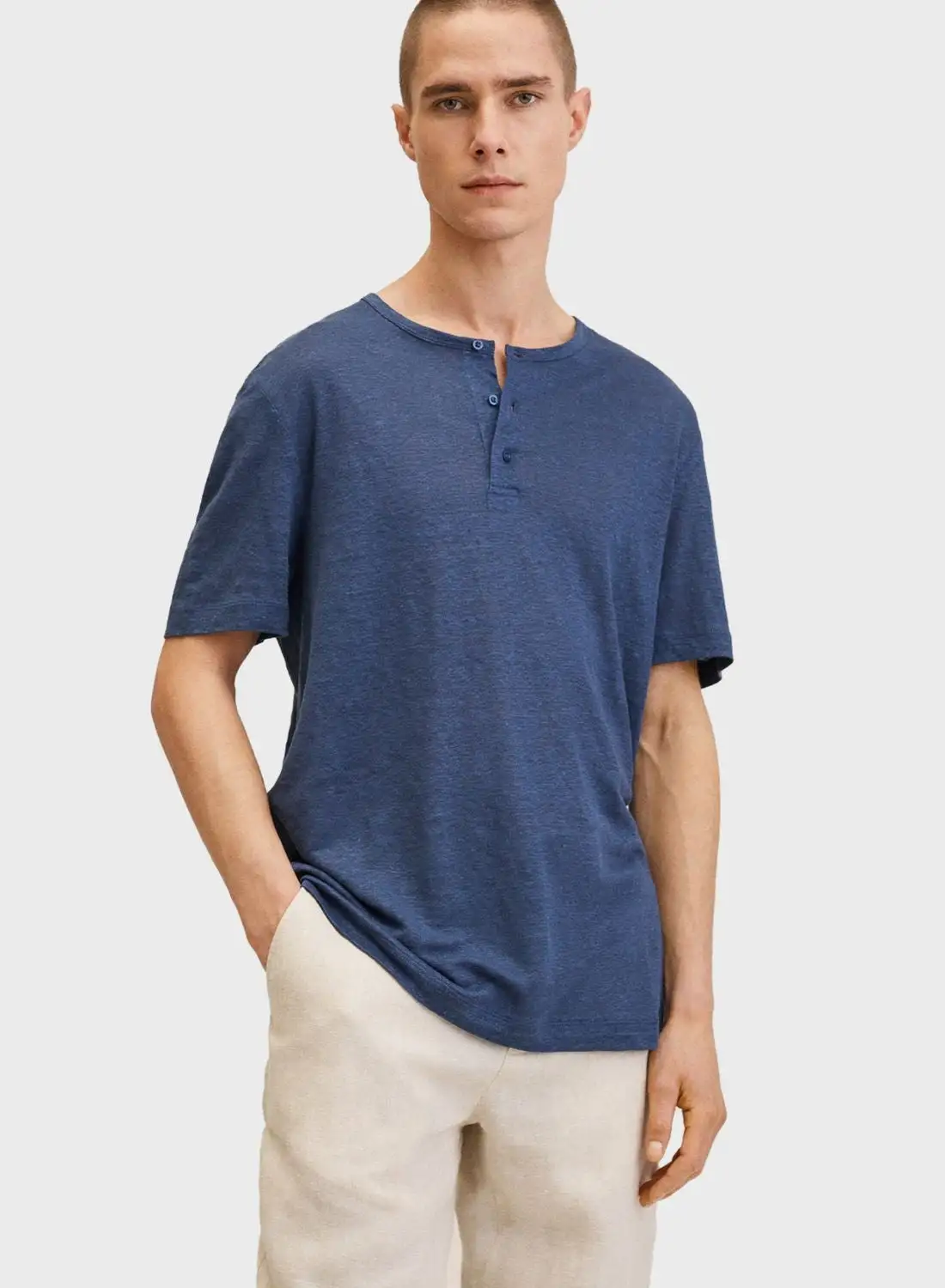 Mango Man Henley Crew Neck T-Shirt