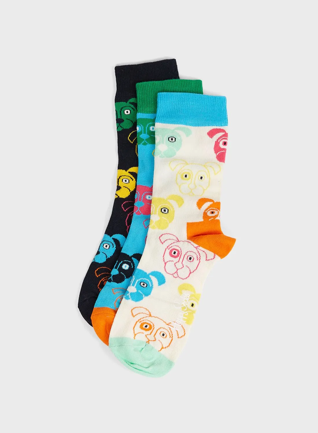 Happy Socks 3 Pack Mixed Dog Crew Socks