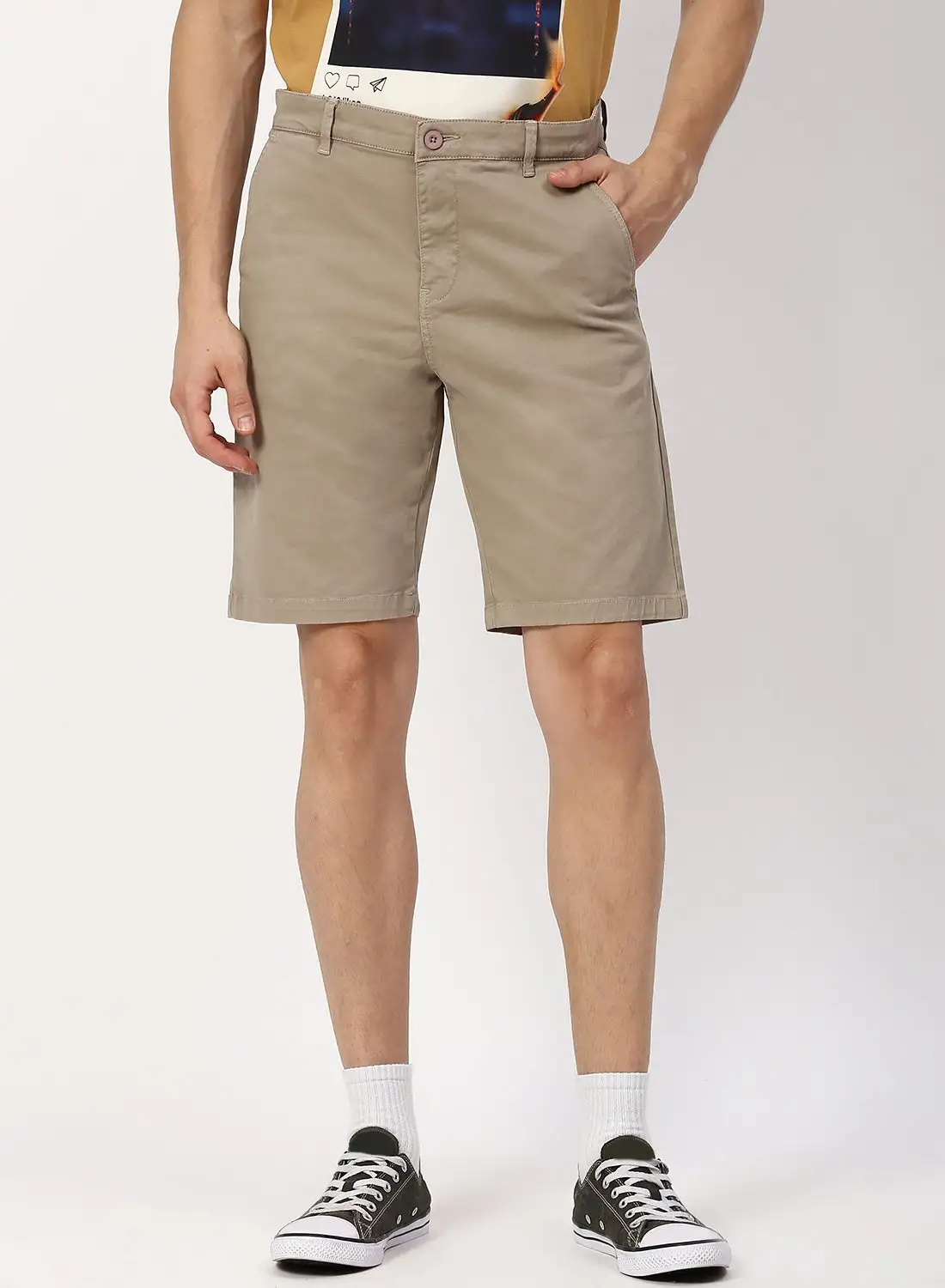 QUWA Comfort Stretch Twill Shorts Beige