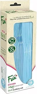 Fun Biodegradable disposable Cutlery Set- Spoon,Fork & Knife - Sky Blue (Pack of 18)