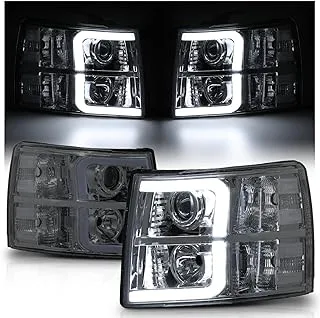 M-AUTO LED L Tube Projector Headlights Assembly Compatible with 07 08 09 10 11 12 13 Chevy Silverado 1500/07-14 Silverado 2500 3500 & HD Models, Headlamps Assembly Driver+ Passenger