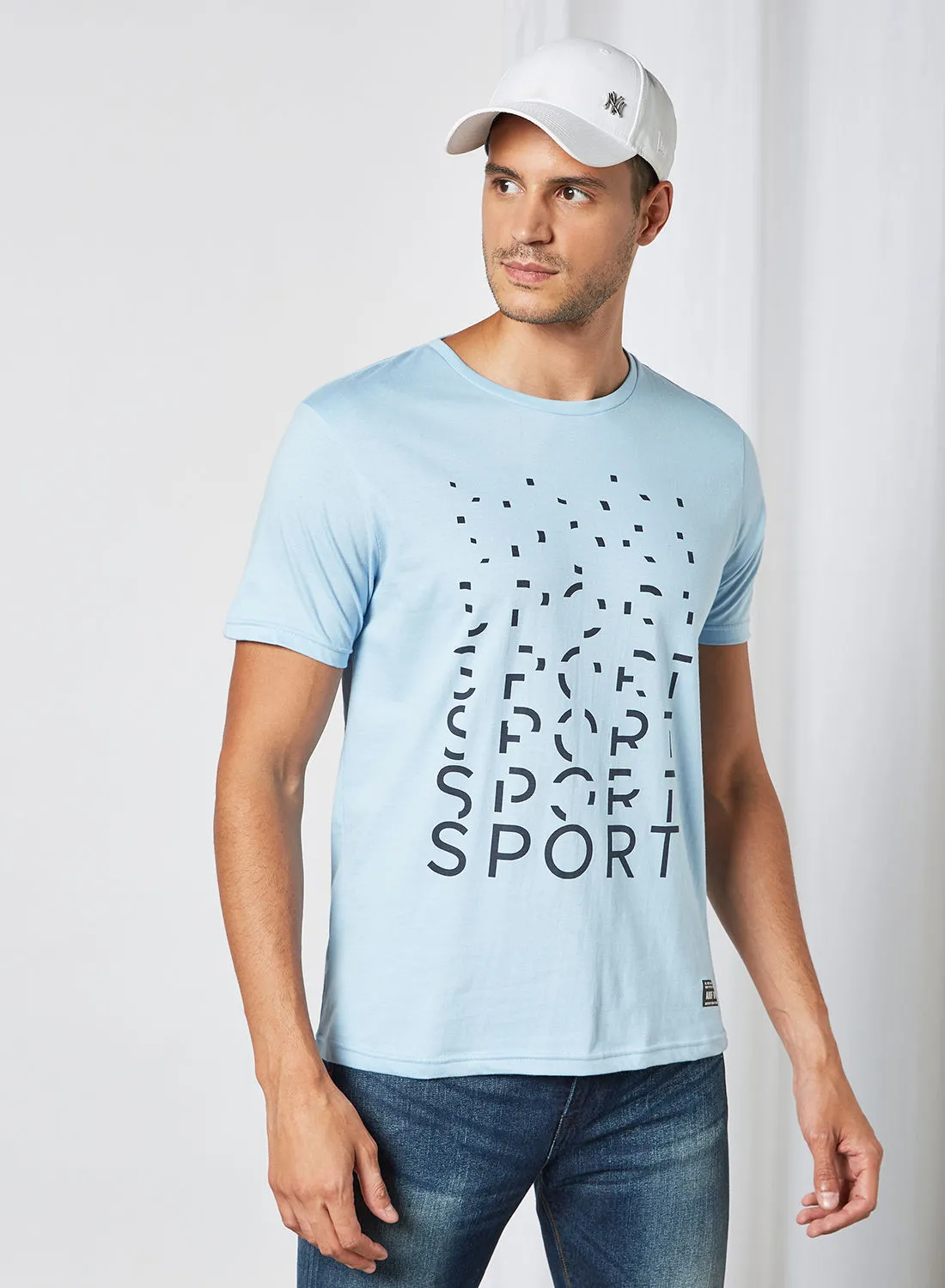 ABOF Sport Printed Regular Fit Crew Neck T-Shirt Light Blue Bell