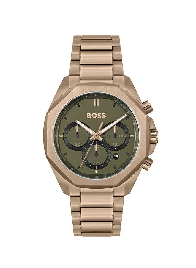 HUGO BOSS Men Chronograph Round Shape Gold Wrist Watch 44 mm