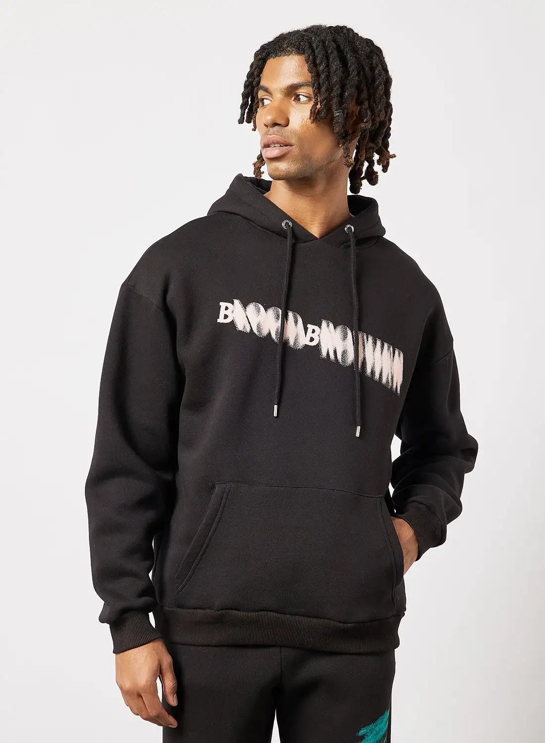 Blood Brother Slogan Print Hoodie Black