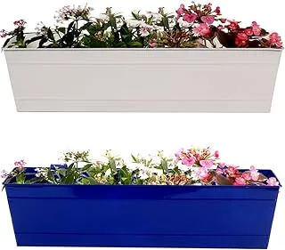 TrustBasket Metal Railing Planters, White, Blue, Standard, Set of 2