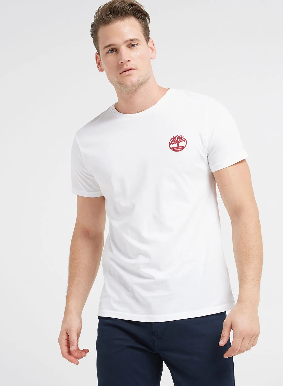 Timberland Stacked Logo Short Sleeve Tshirt White