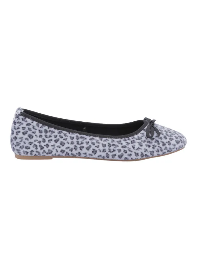 ZAHA Animal Print Bow Detail Ballerinas White/Grey/Black