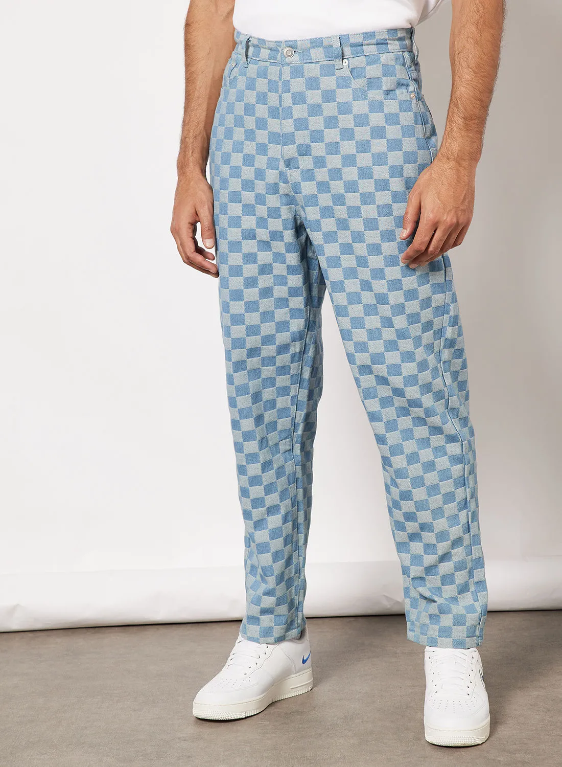 Vintage Supply Checkerboard Jeans Blue