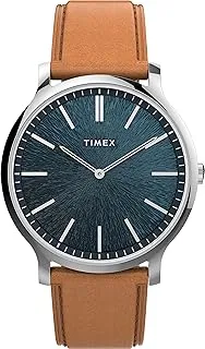 Timex Men's Gallary 40mm Watch - Brown Strap Blue Dial Silver-Tone Case, Brown/Blue, One Size, 40 mm Gallery 3-Hand Leather Strap Watch