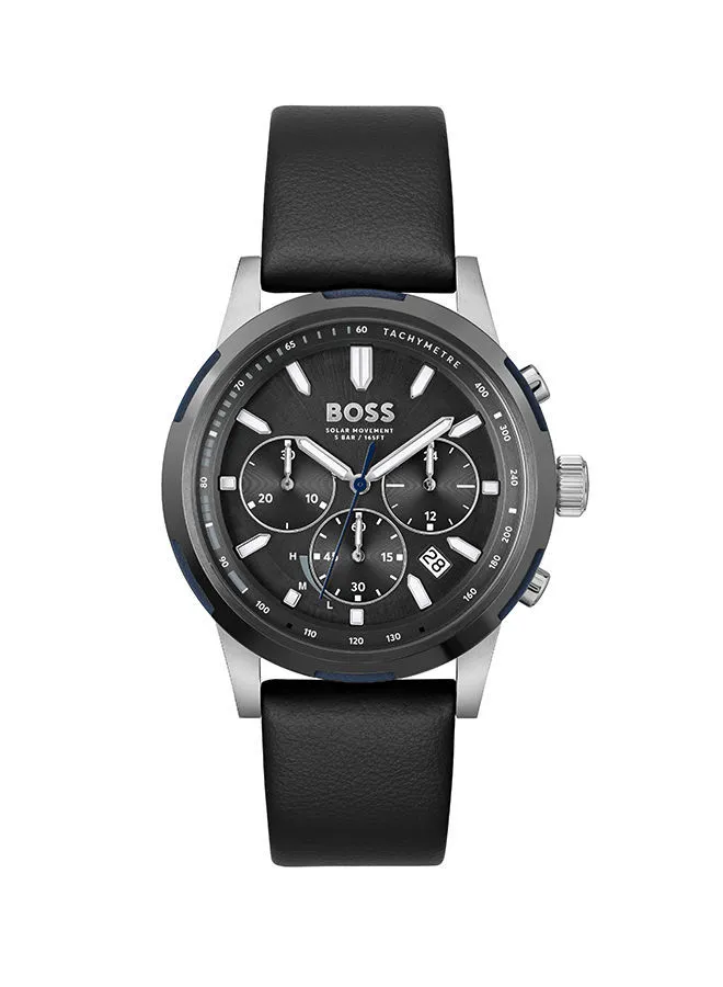 HUGO BOSS Men Chronograph Round Shape Leather Wrist Watch 44 mm