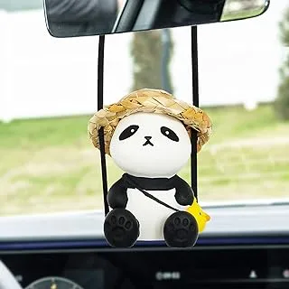 WONXISEN Car Swing Ornament Car Decoration Mirror Hanging Straw Hat Panda Car Interior Accessories for Car Rear View Mirror Gardening Hanging, Small