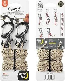 Nite Ize Figure 9 Carabiner Rope Tightener - صغير - عبوتان مع حبل - أسود