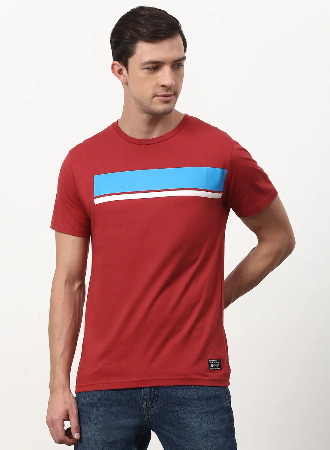 ABOF Graphic Printed Crew Neck Regular Fit T-Shirt Ruby Red