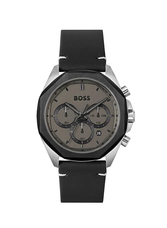 HUGO BOSS Men Chronograph Round Shape Leather Wrist Watch 44 mm