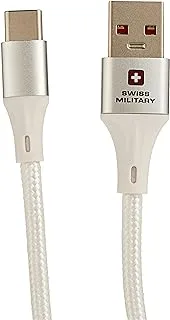 Swiss Military Braided USB to Type C Cable (6FT/2M): 60W Output Capacity, Heat Resistant Insulated Coating, Compatible with Samsung S23+, S23 Ultra, S22+, S22 Ultra, Note 23, A73, and More- White