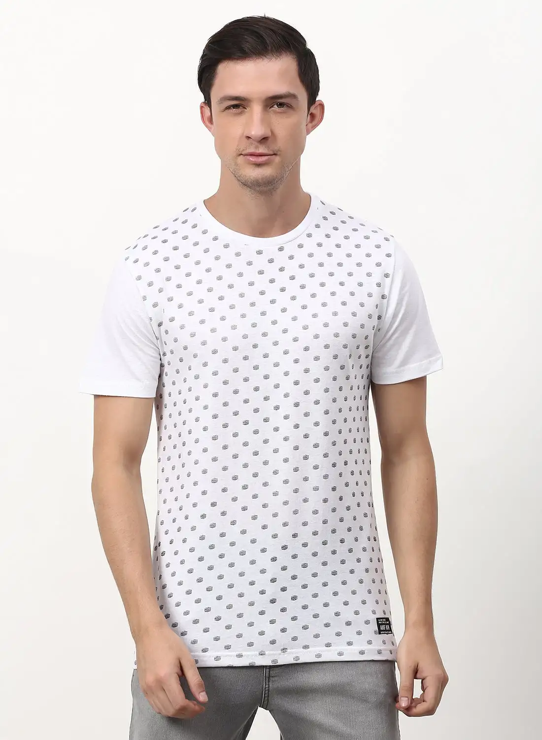 ABOF All Over Printed Regular Fit Crew Neck T-Shirt Pure White