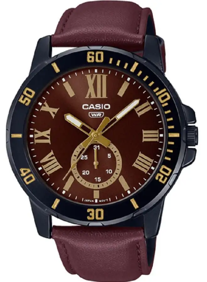 CASIO ساعة يد جلد بعقارب MTP-VD200BL-5BUDF