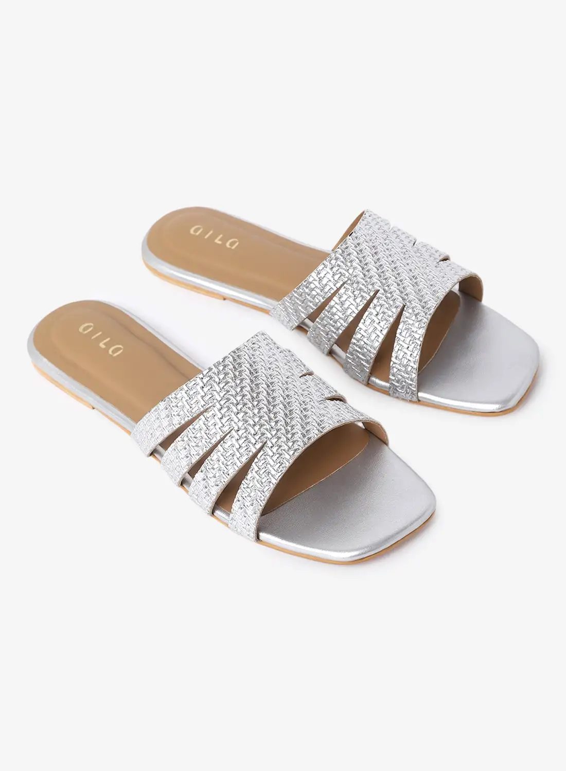 Aila Slip-On Flat Sandals Silver