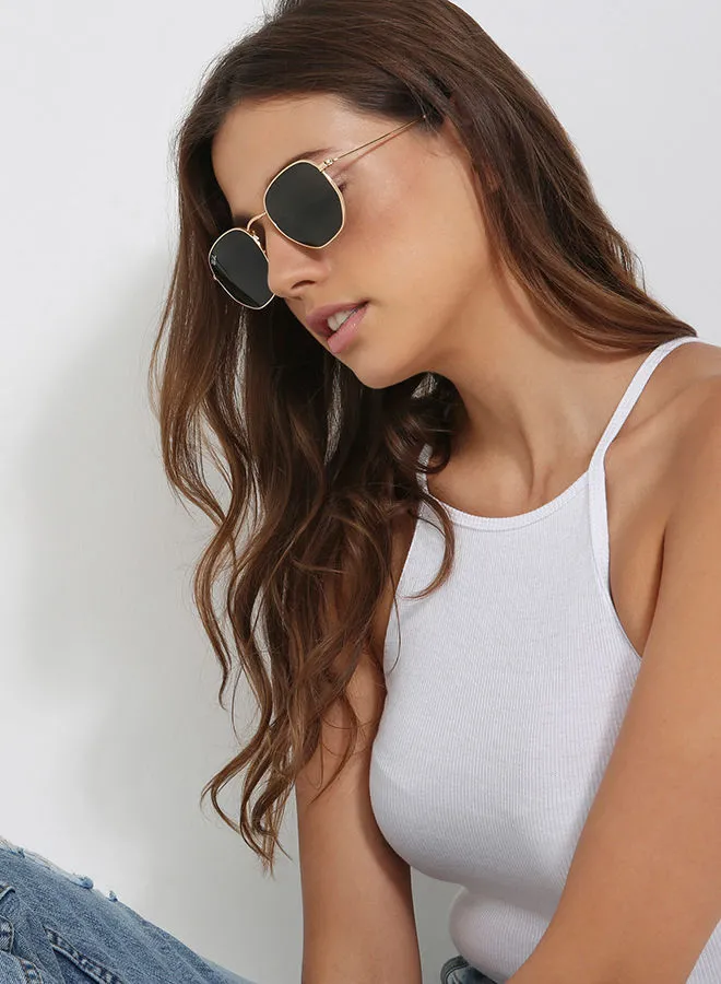 Ray-Ban نظارة شمسية بعدسات مسطحة سداسية 100% محمية من الأشعة فوق البنفسجية - RB3548 01 51 - مقاس العدسة: 51 ملم - ذهبي