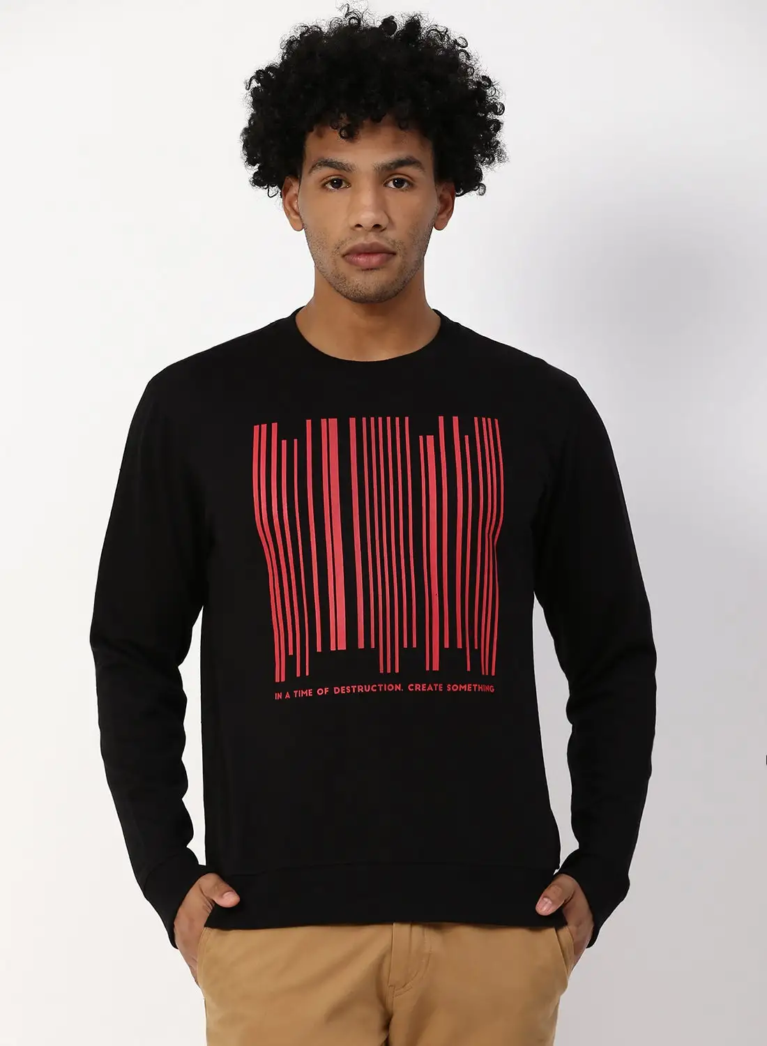 QUWA Casual Printed Sweatshirt Ink Black