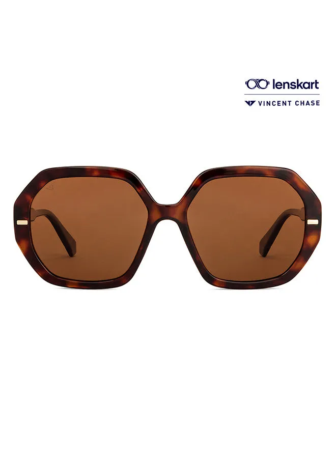 VINCENT CHASE Havana By Lenskart Full Rim Hexagon Polarized & UV Protected Sunglasses For Men & Women - VC S14676