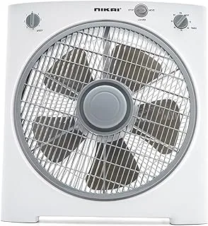 Nikai 12 Inch Box Fan with Timer, 40W, 5 PP Blades, 3 Speeds, Rotating Grill, 60-Min Timer, Energy-Efficient, Child Safe Personal Desk Fan, Ideal for Office, & Home - NF755N2