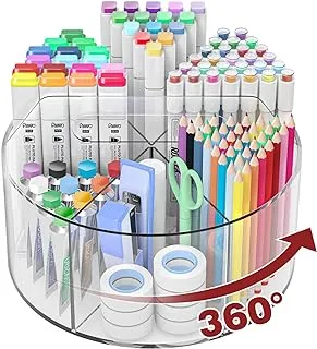 Absonic Acrylic Pen Holder Pencil Organizer, 360-Degree Rotating Pencil Holder, Crayon Organizer for Kids Marker Holder Caddy Organizer for Desk, Kids Desk Organizer for Office Home School Art Supply