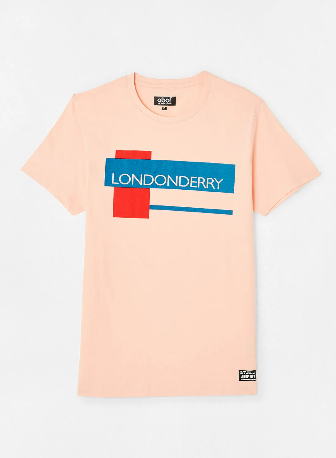 ABOF Londonderry Printed Regular Fit Round Neck T-Shirt Salmon Pink