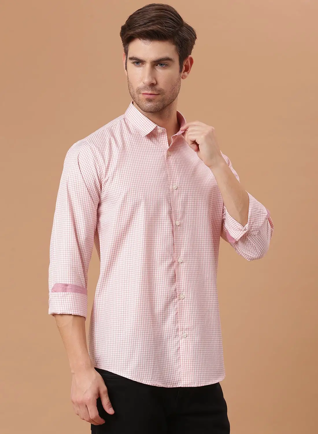 QUWA Casual Checkered Shirt Pink