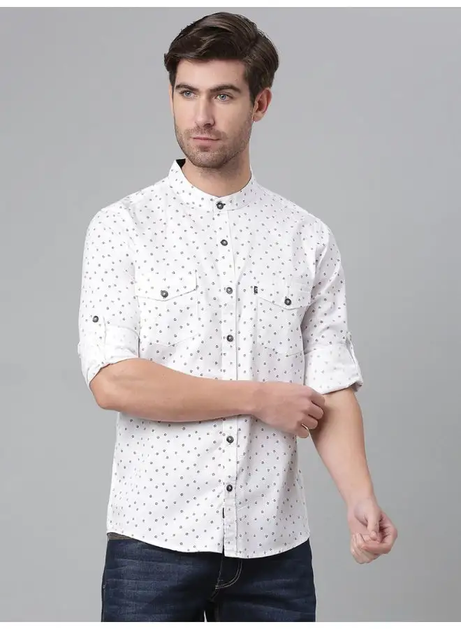 Thomas Scott All-Over Printed Mandarin Neck Shirt Ghost White