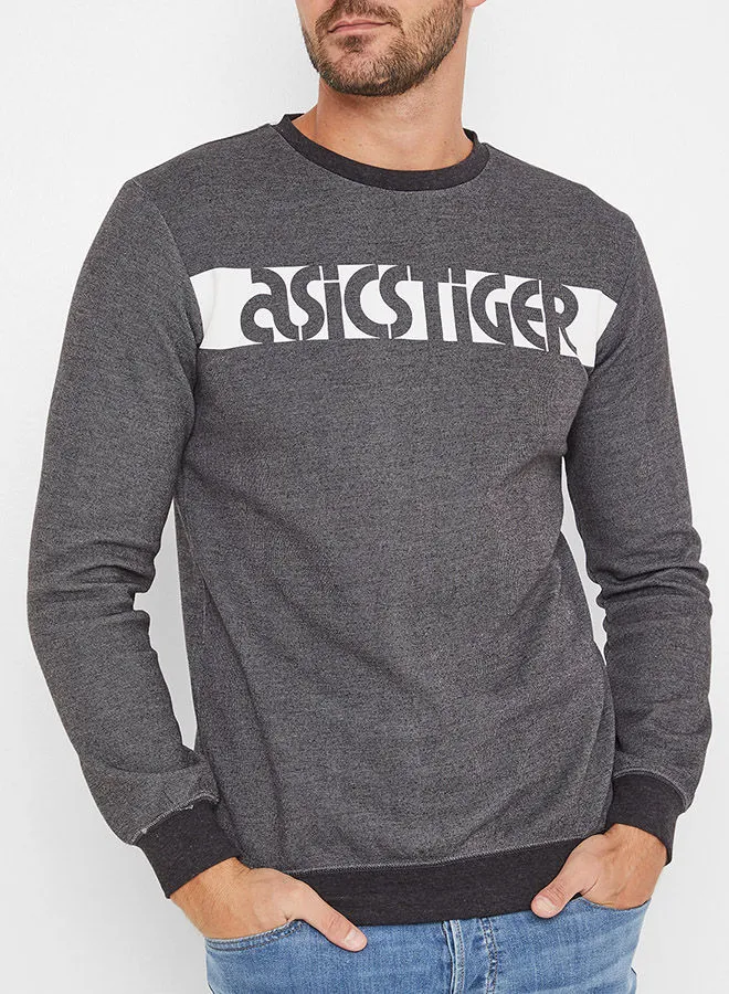 asics Marl Logo Print Sweatshirt Performance Black Heather