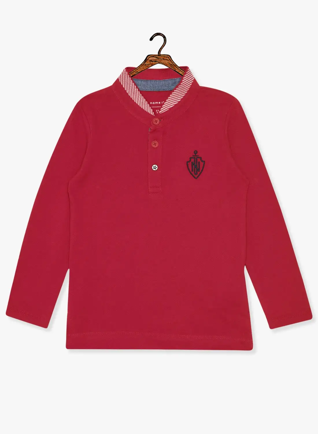 NAME IT Kids Mandarin Collar Long Sleeve Polo Red