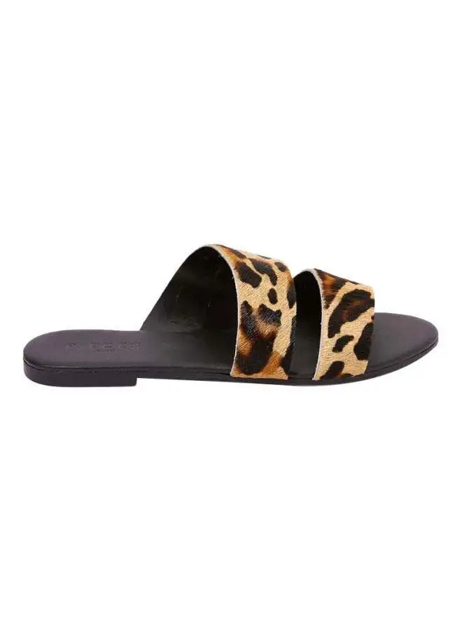 PIECES Leopard Pony Hair Sandals Black